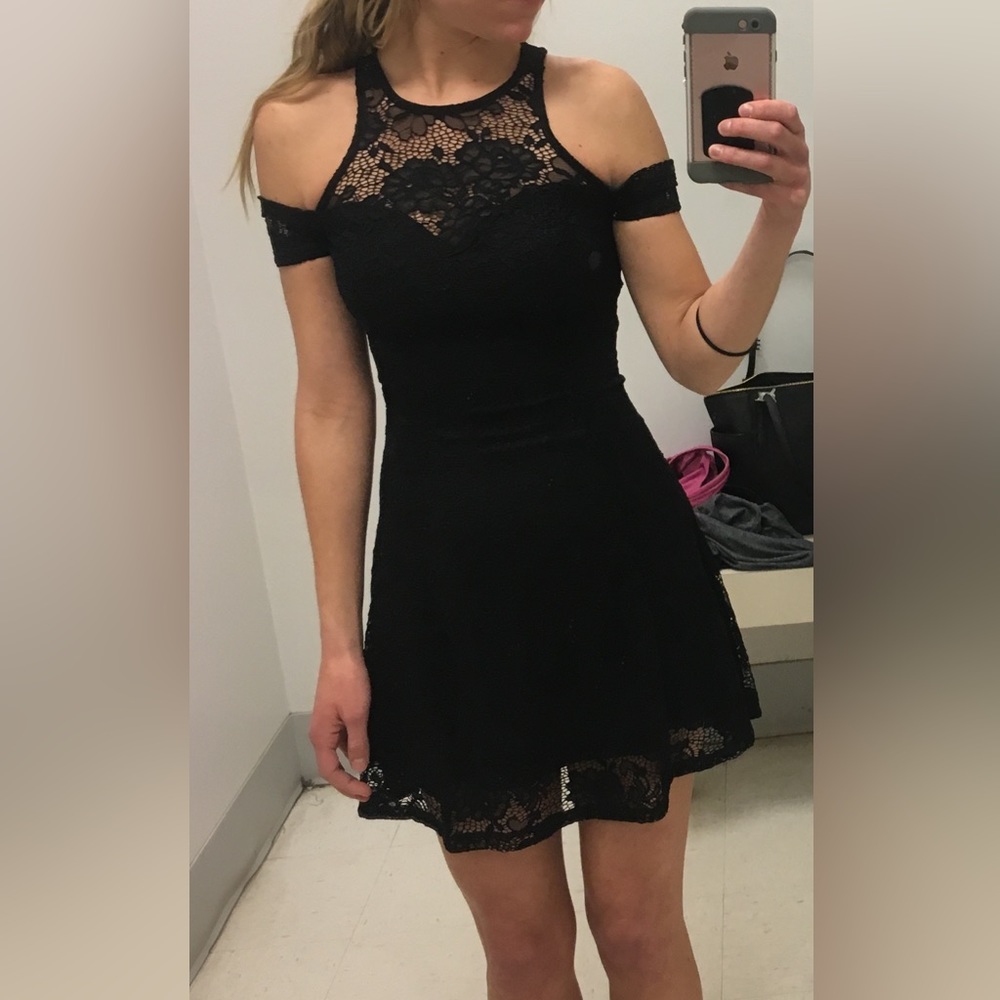 Black Lace Cold Shoulder Mini Dress